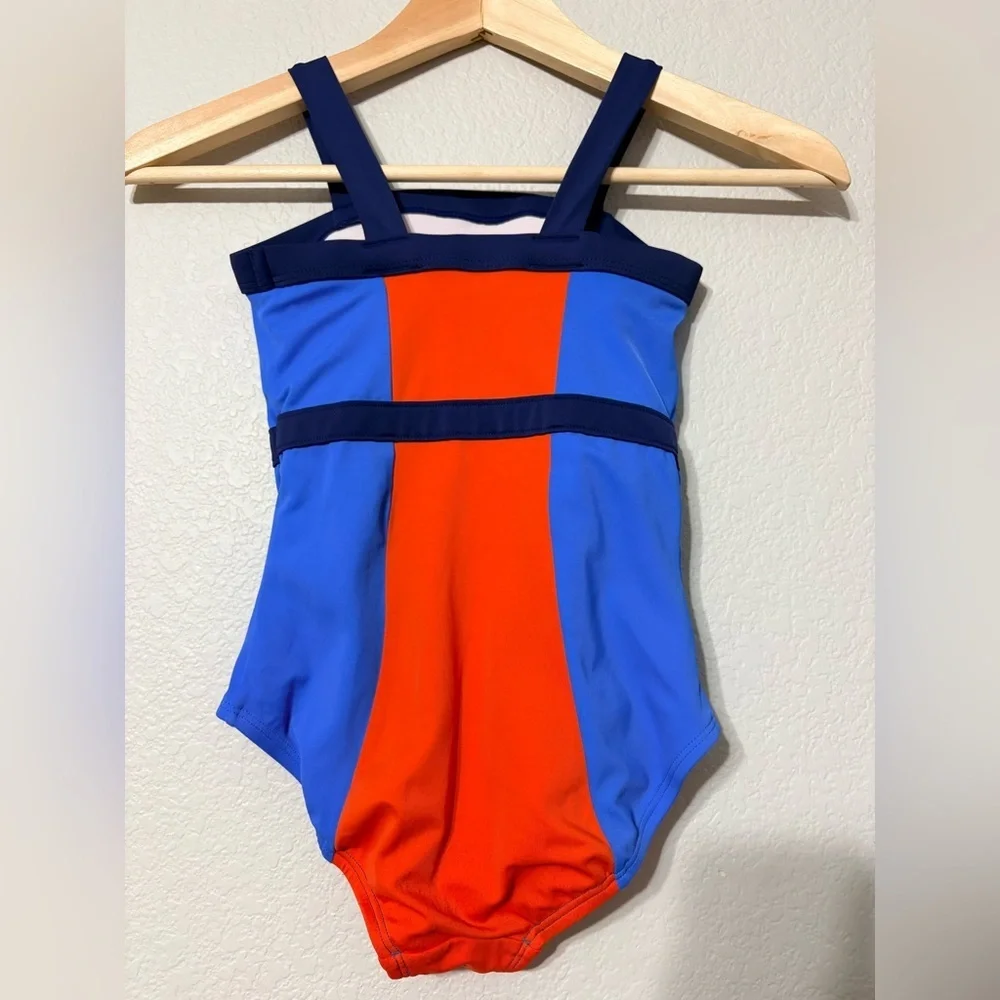 Hanna Andersson Little Girls 6-7 Color Block Blue and‎ Red One Piece Swimsuit